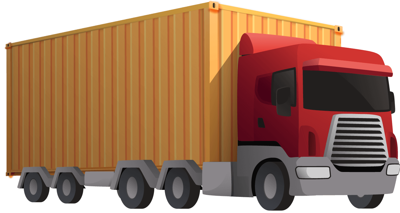 Ein animierter LKW-Truck, der die Dienstleistung "Versandlösungen" repräsentieren soll.
